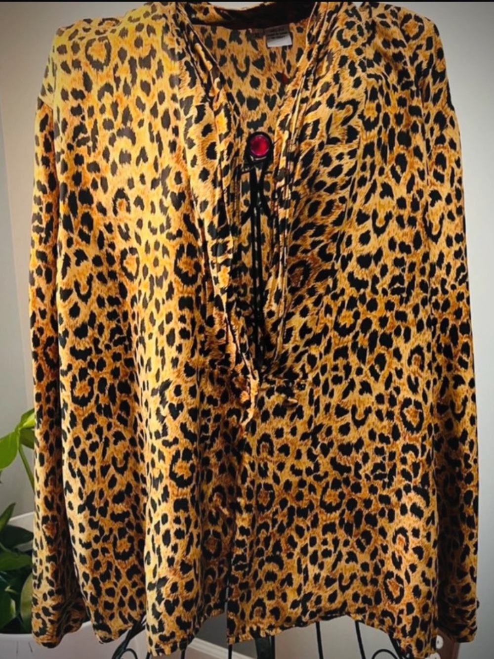Vintage 100% Silk Leopard Print Blouse XL